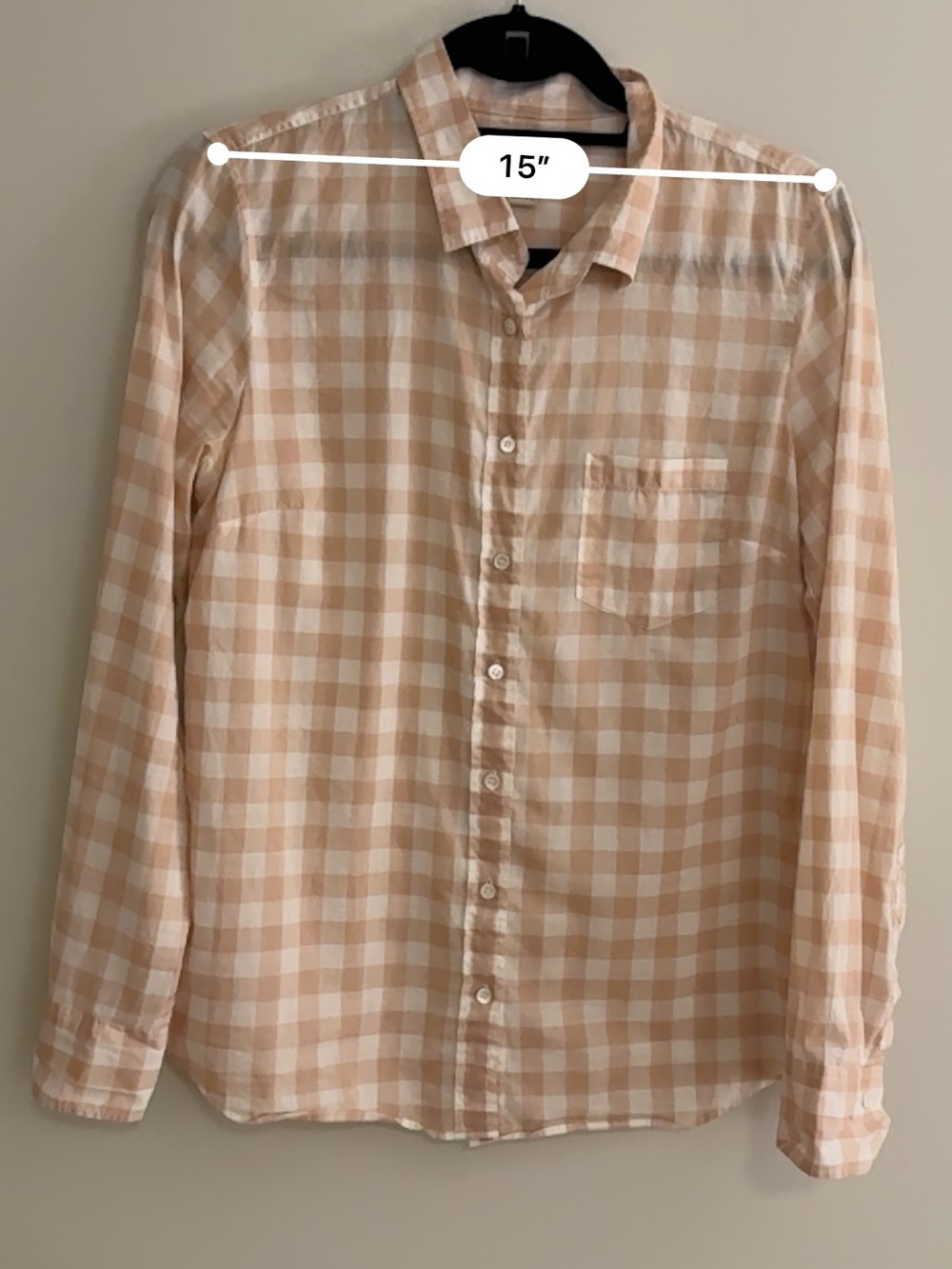 J. Crew Peach and White Gingham Button-Up Shirt - Picture 4 of 5